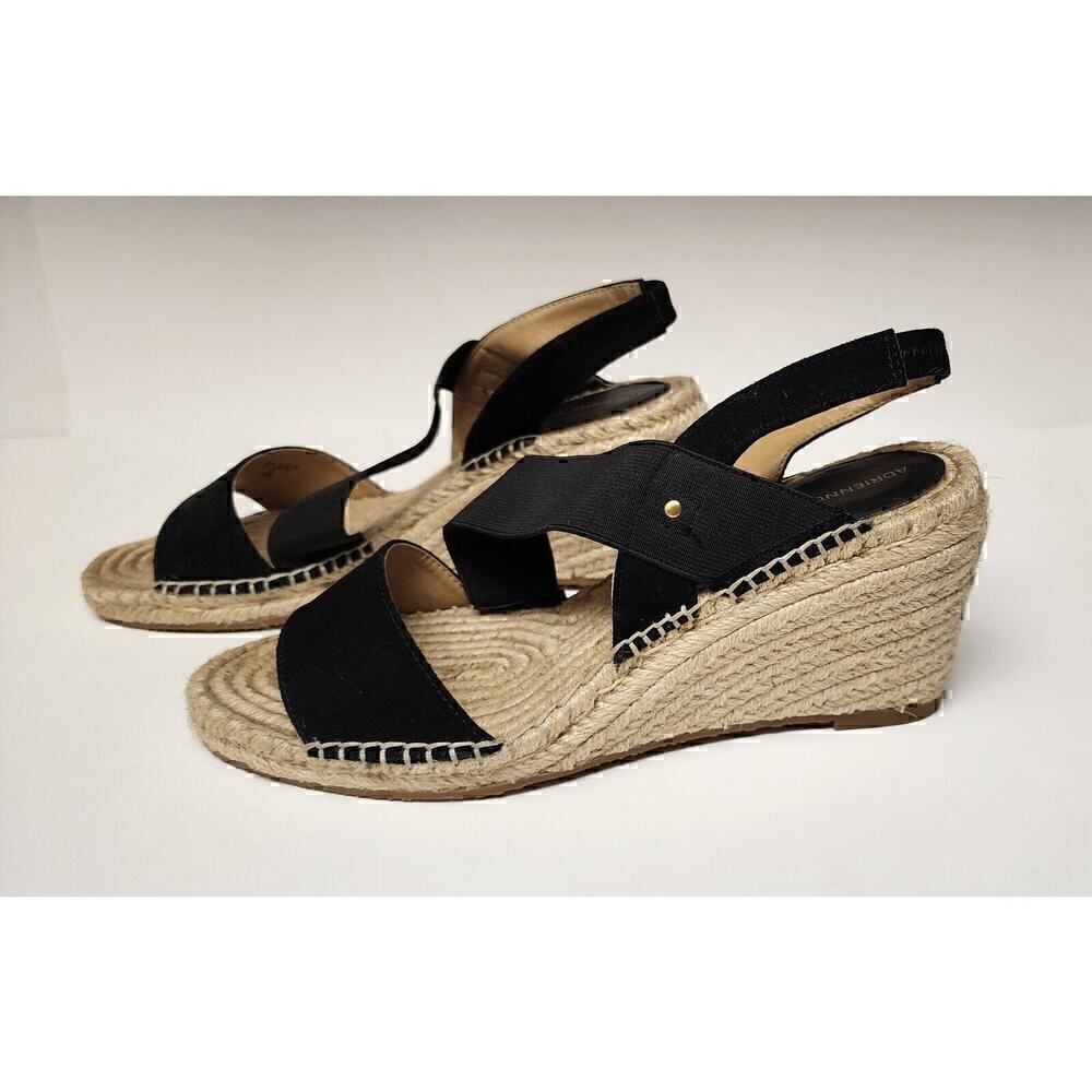 Adrienne Vittadini Women's Black AV-Crete Espadrille Wedge Sandal Size 10M